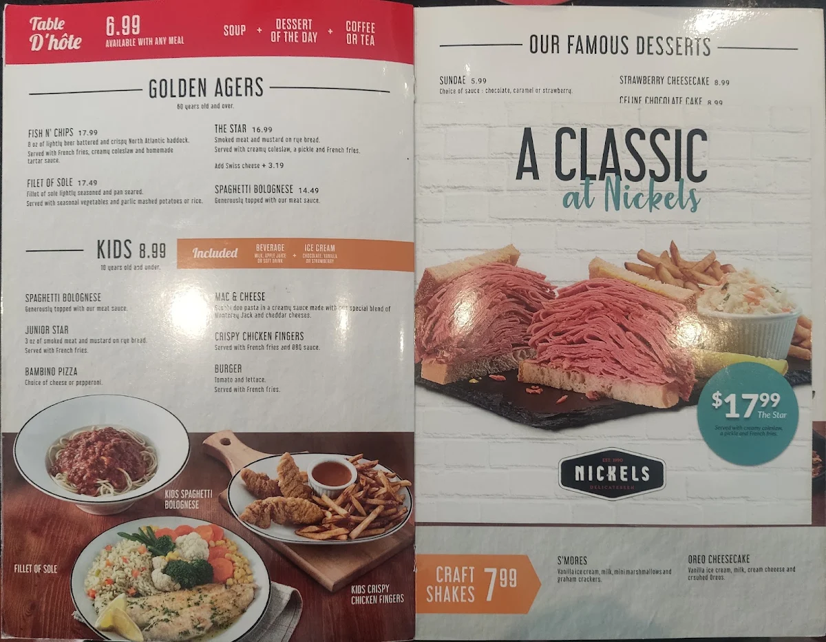 Menu, Restaurant NICKELS (Saint-Jérôme)