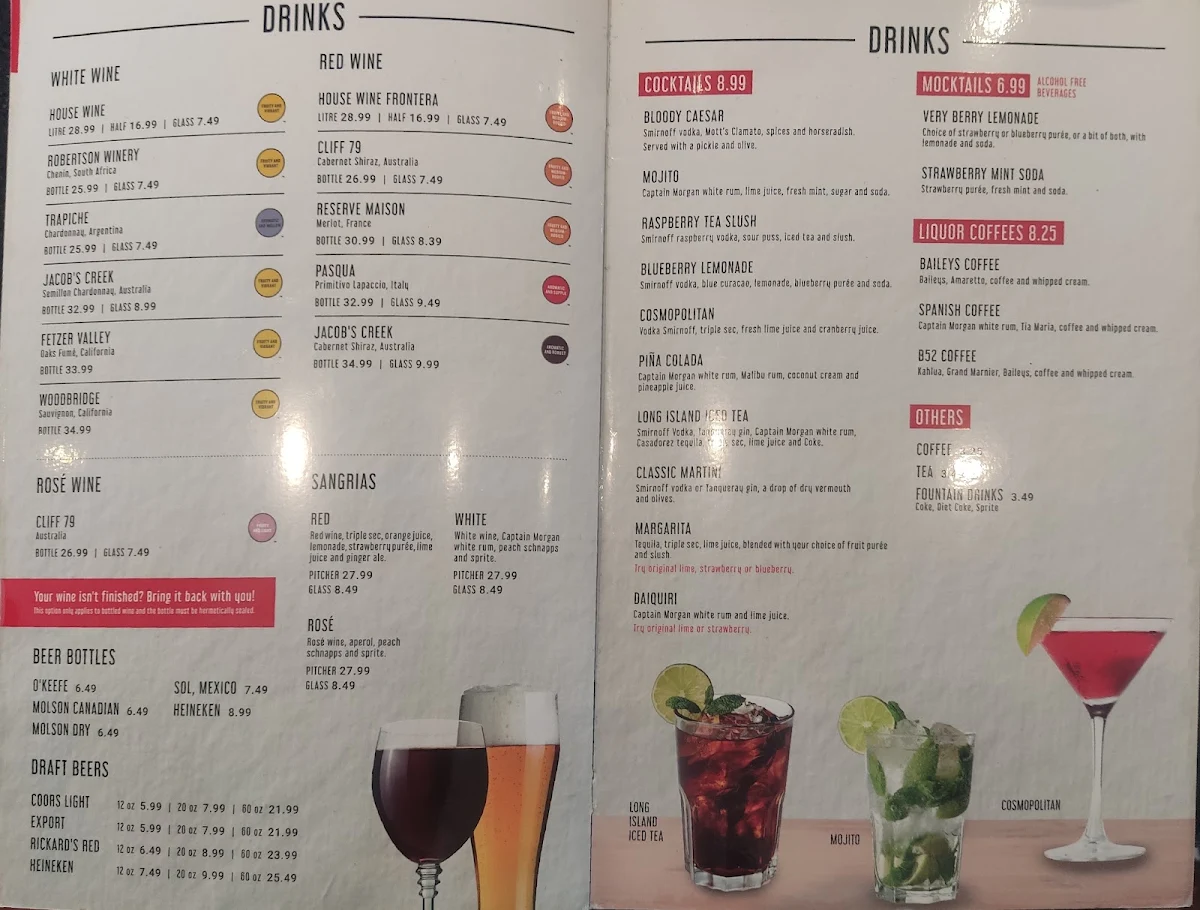 Menu, Restaurant NICKELS (Saint-Jérôme)