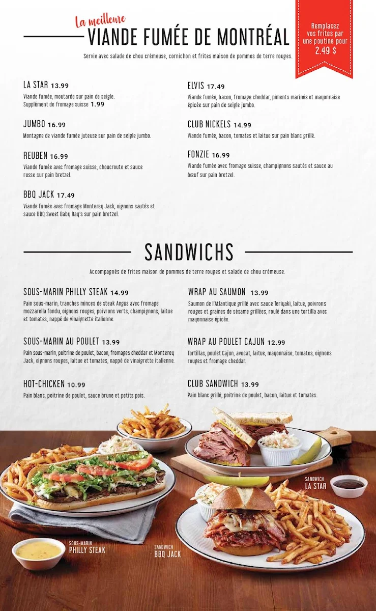 Menu, Restaurant NICKELS (Saint-Jérôme)
