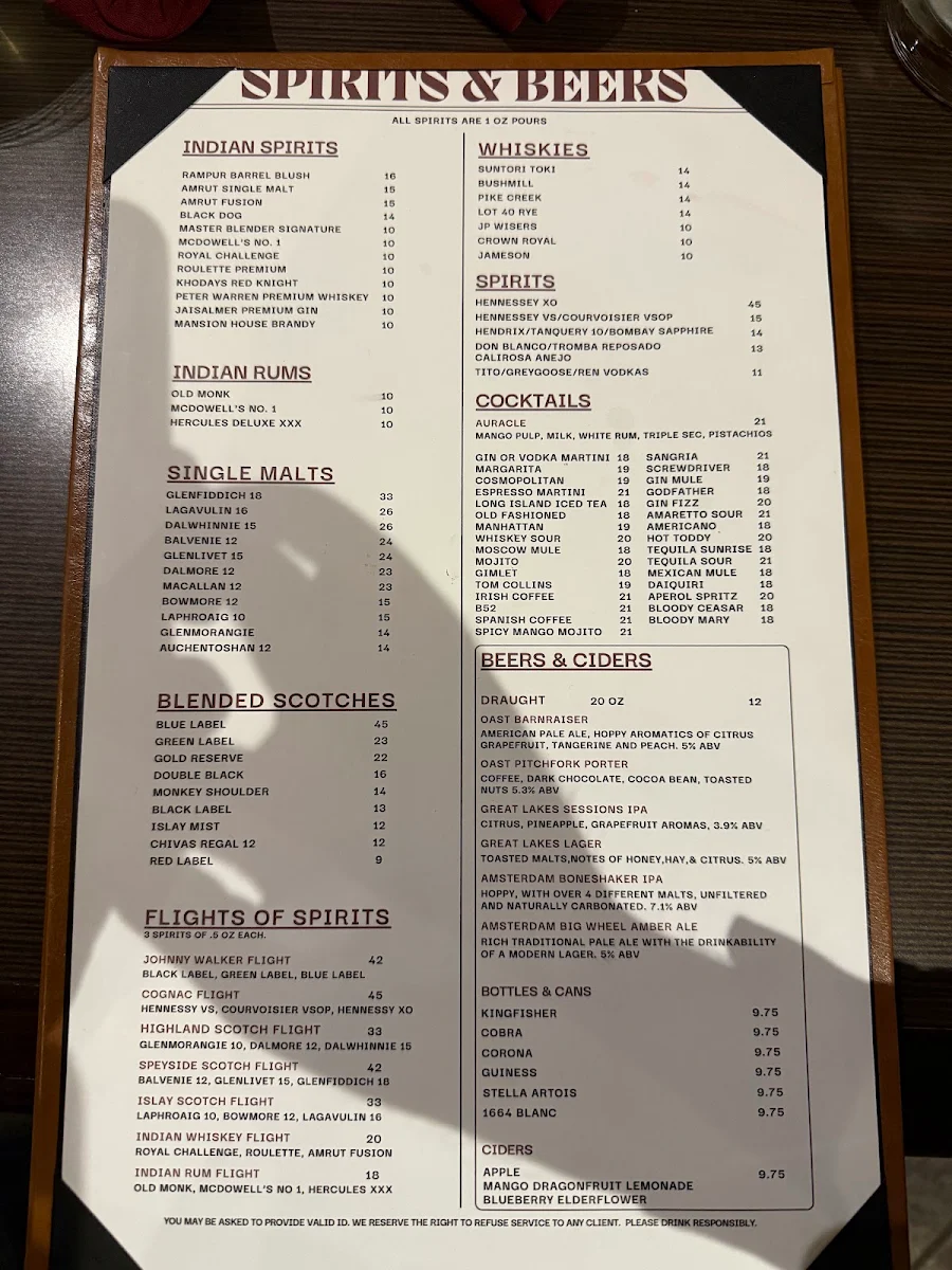 Menu, Aura On The Lake