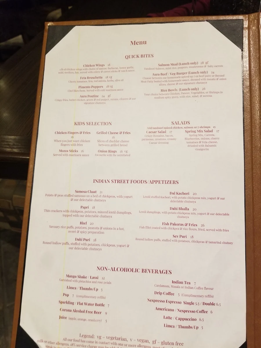 Menu, Aura On The Lake