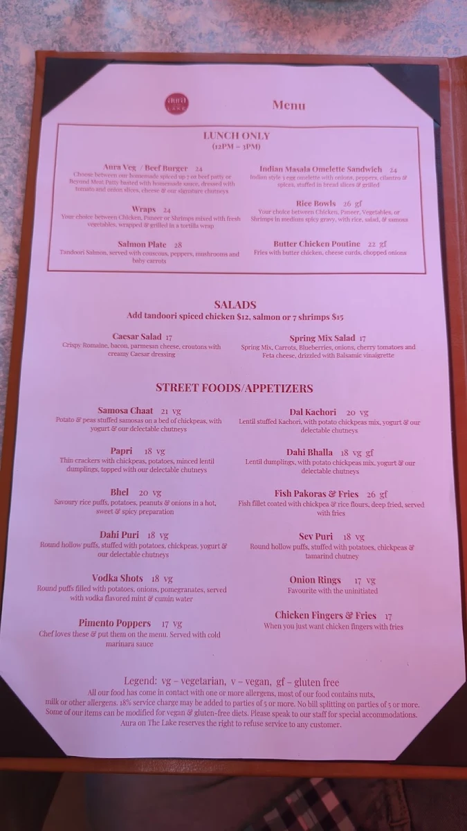 Menu, Aura On The Lake