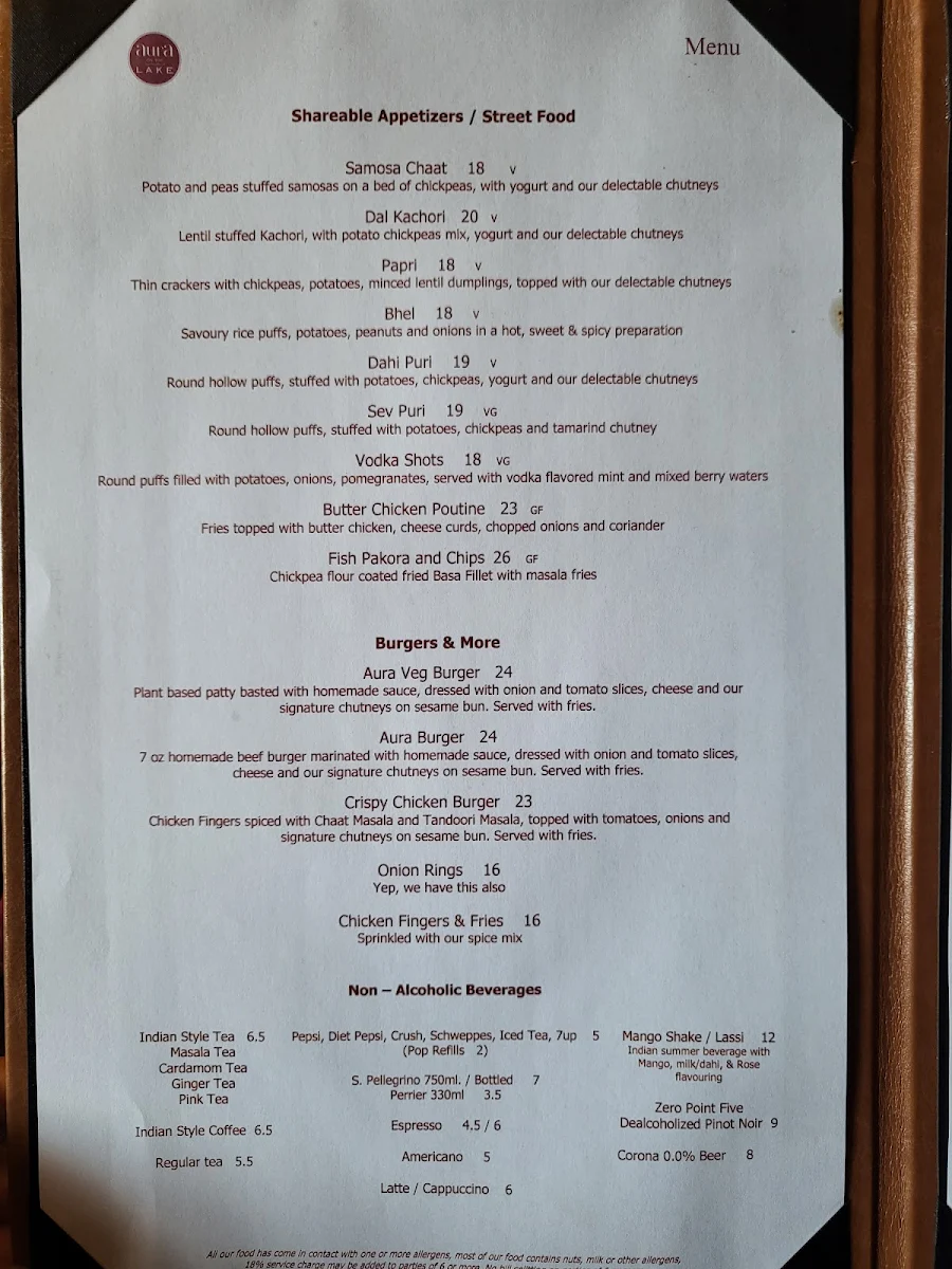 Menu, Aura On The Lake