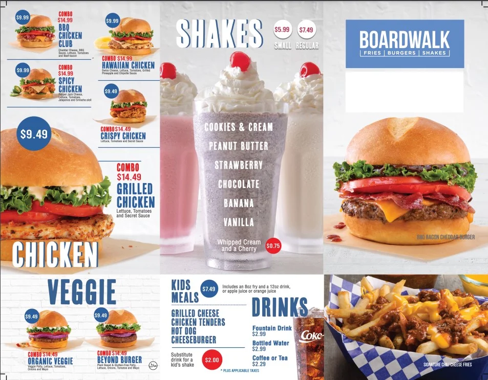 Menu, Boardwalk Burgers - Abbotsford South Fraser Way