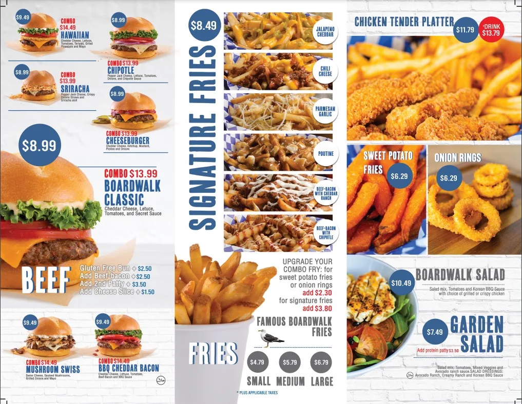 Menu, Boardwalk Burgers - Abbotsford South Fraser Way