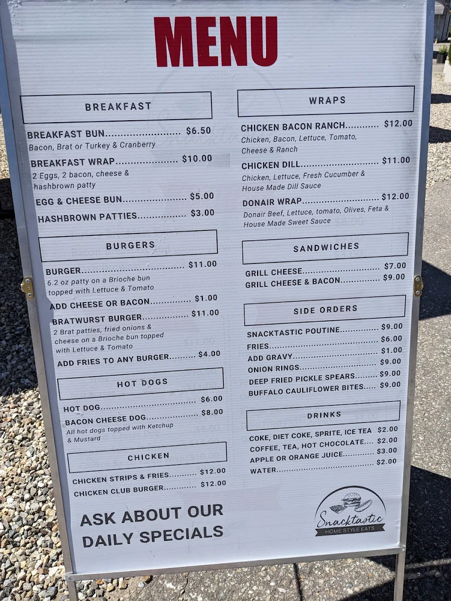 Menu, Snacktastic