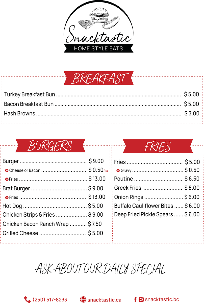 Menu, Snacktastic