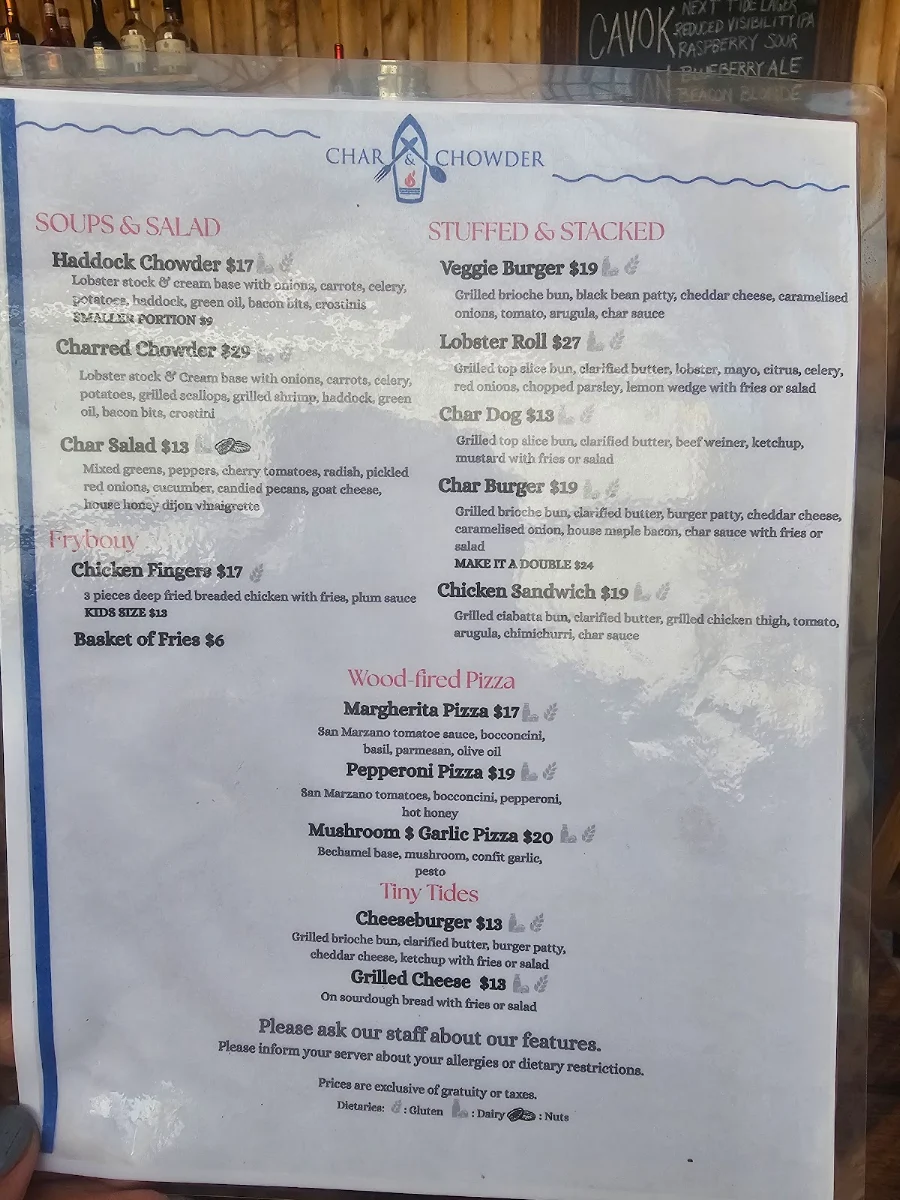 Menu, Char And Chowder