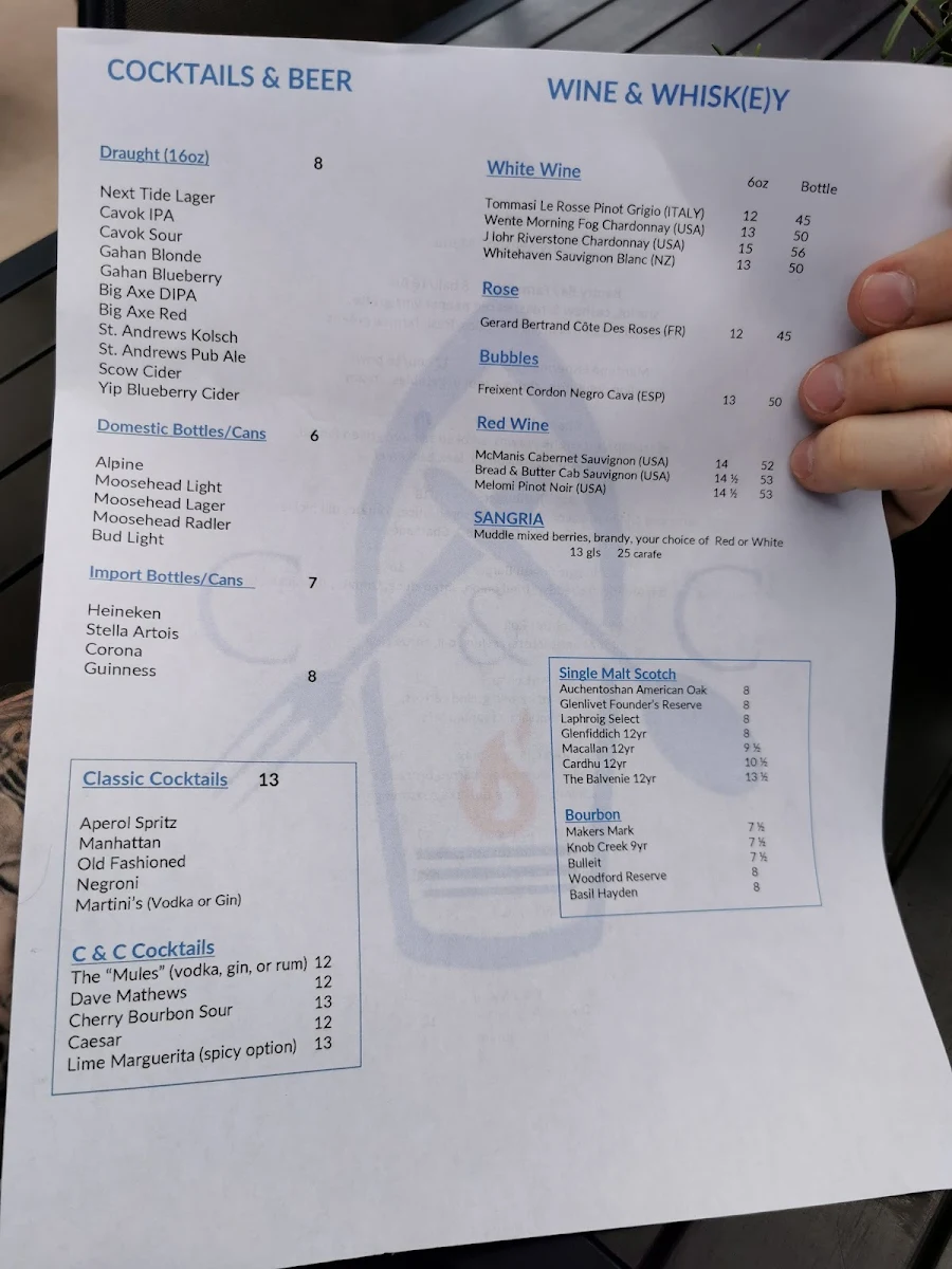 Menu, Char And Chowder