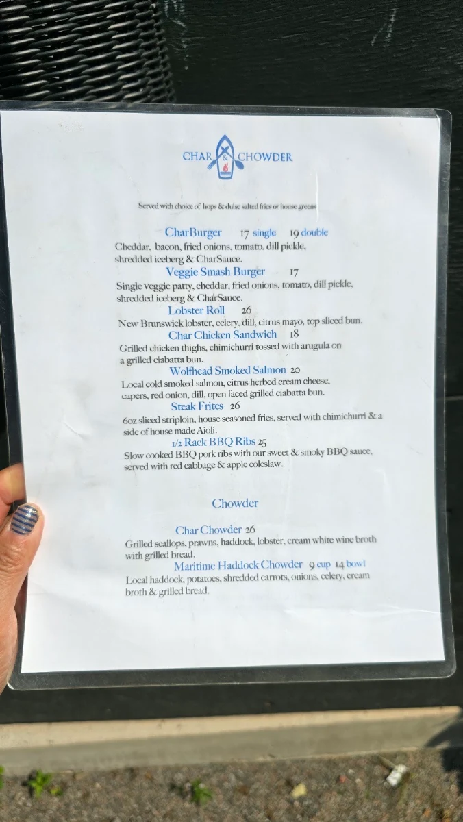 Menu, Char And Chowder