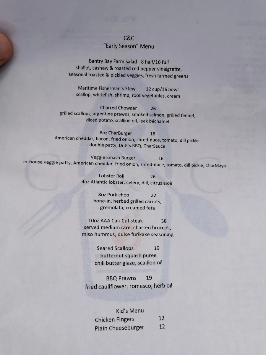 Menu, Char And Chowder