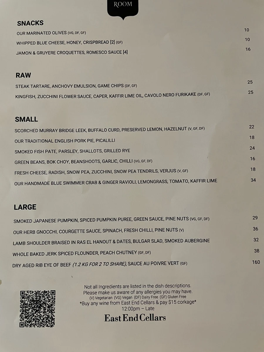 Menu, Mother Vine