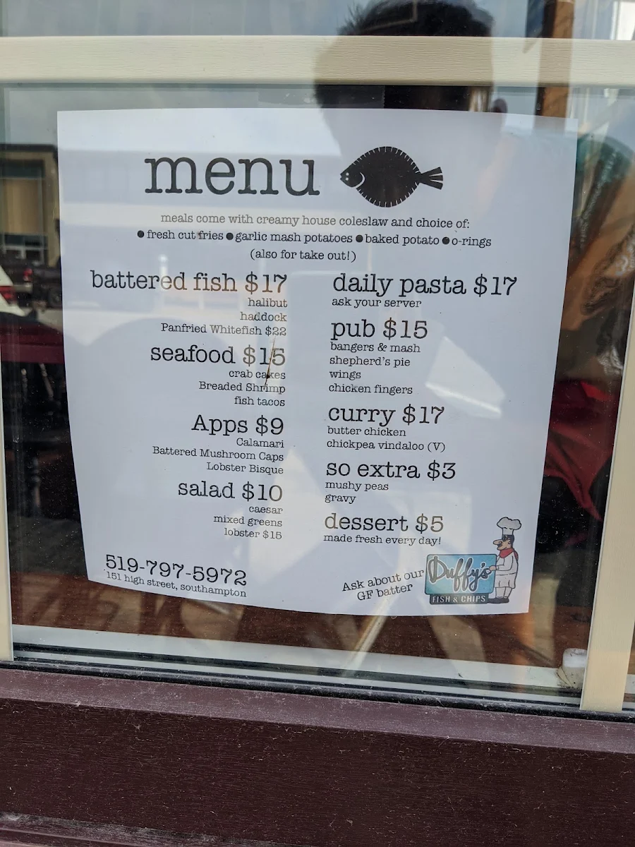 Menu, Duffy's Famous Fish & Chips Restaurant