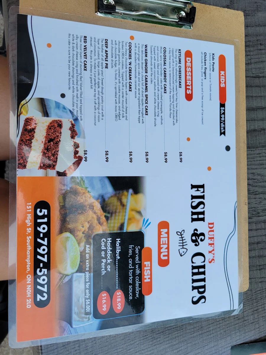Menu, Duffy's Famous Fish & Chips Restaurant