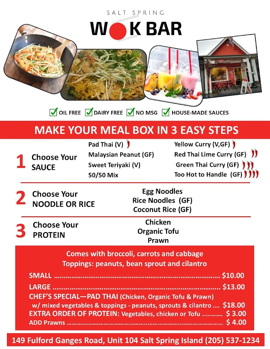 Menu, Salt Spring Wok Bar