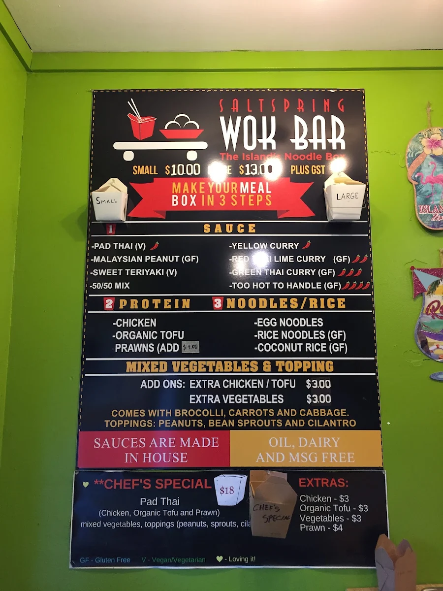 Menu, Salt Spring Wok Bar