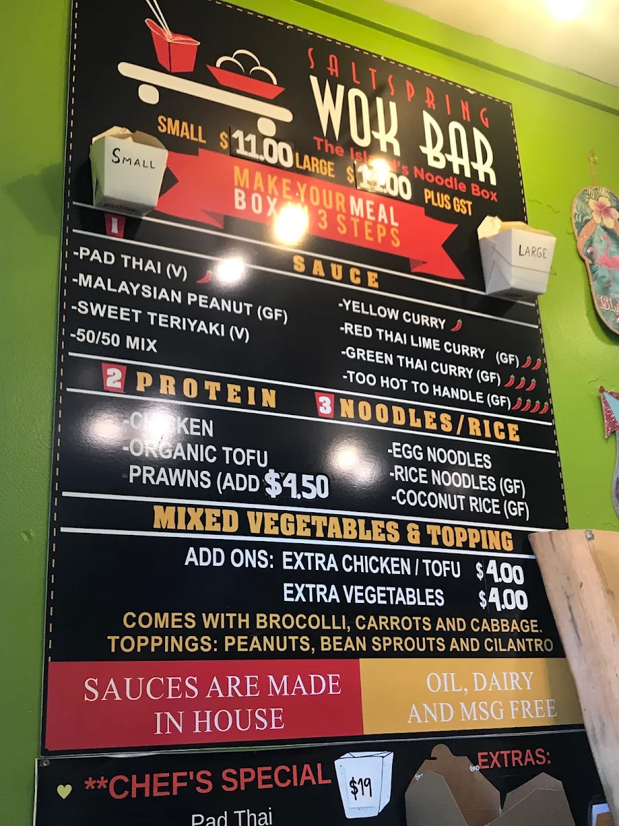 Menu, Salt Spring Wok Bar
