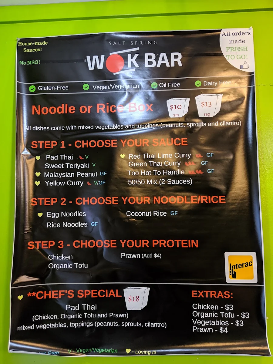 Menu, Salt Spring Wok Bar
