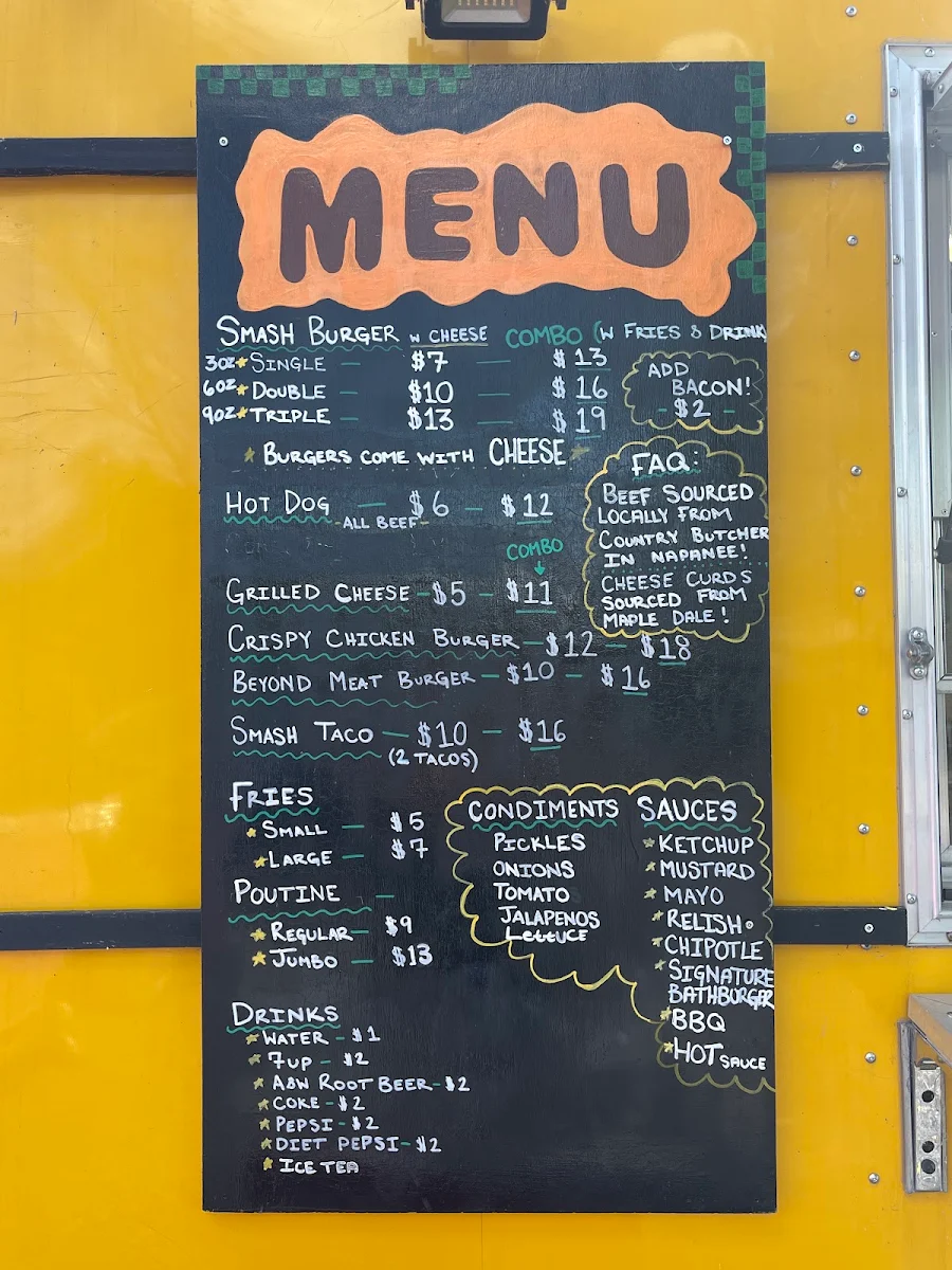 Menu, Bathburgers
