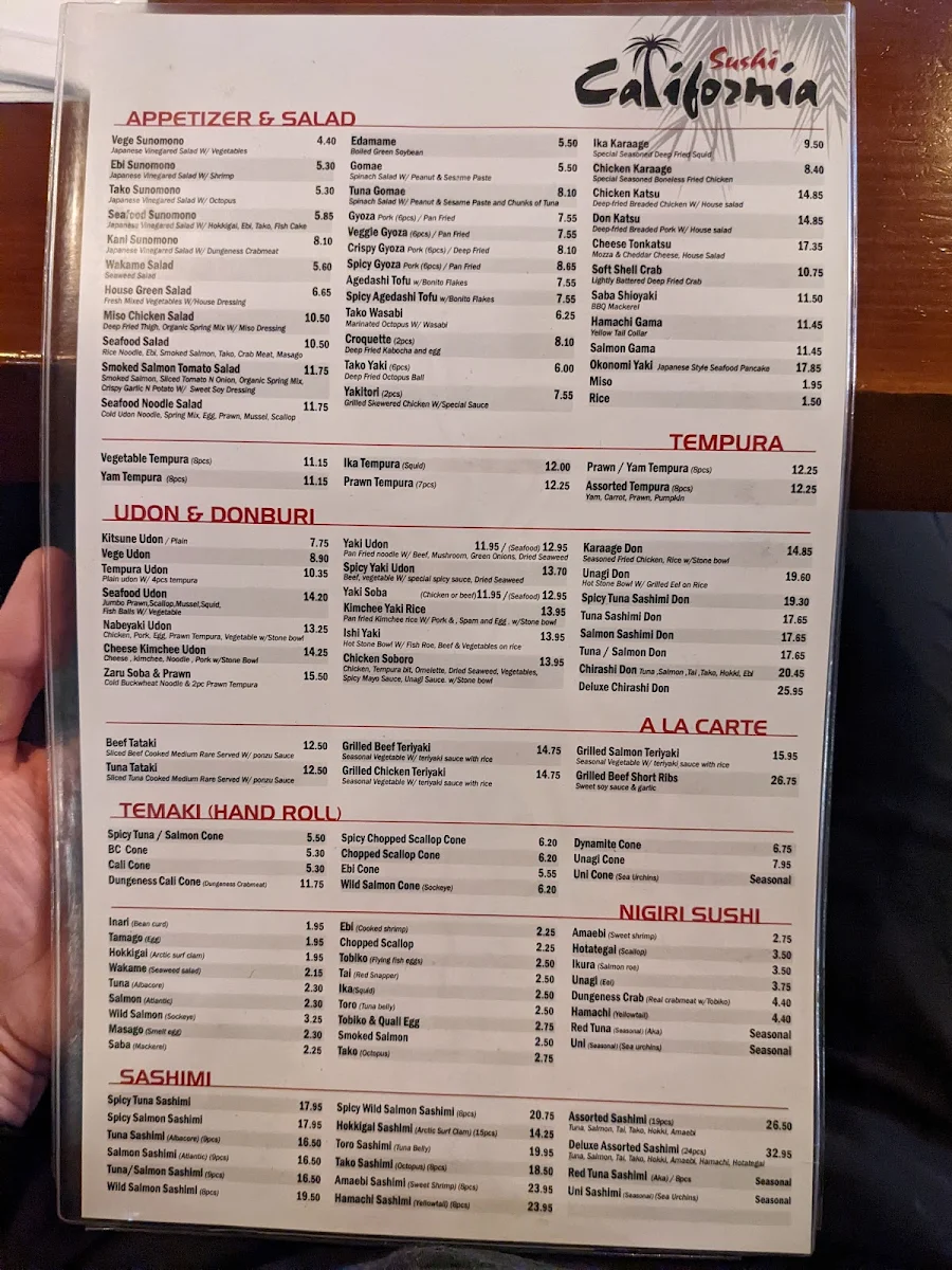 Menu, Sushi California