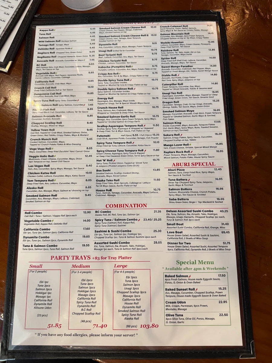 Menu, Sushi California