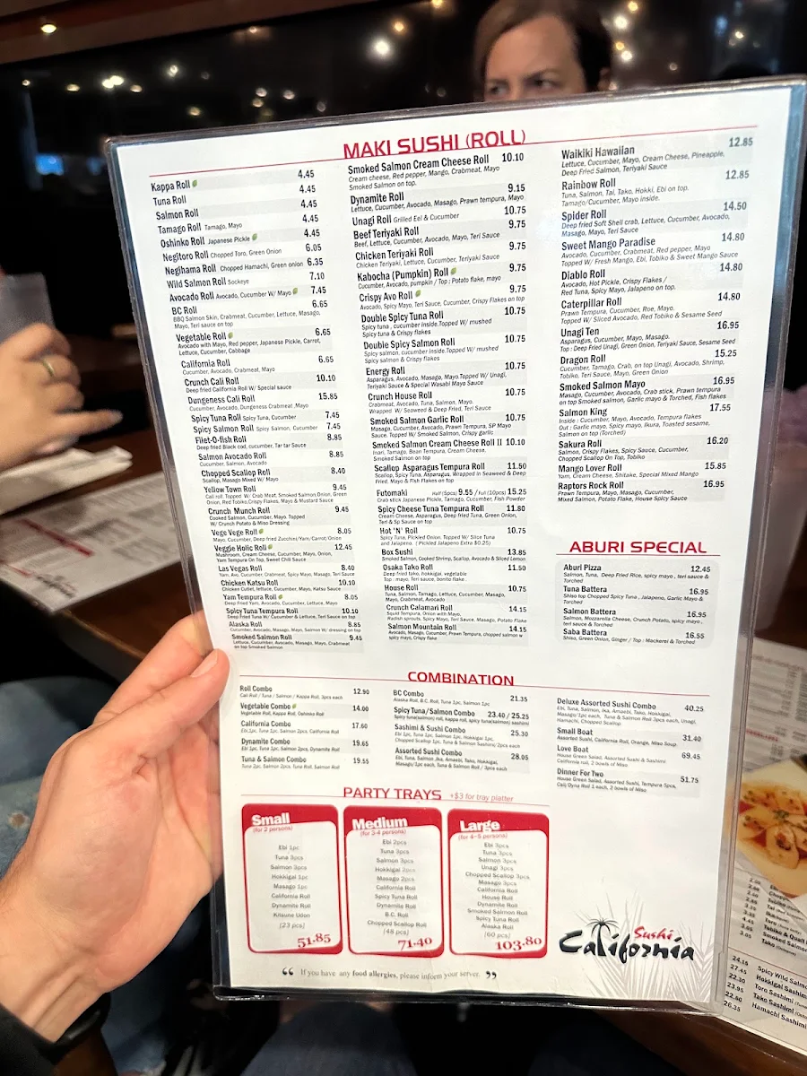 Menu, Sushi California