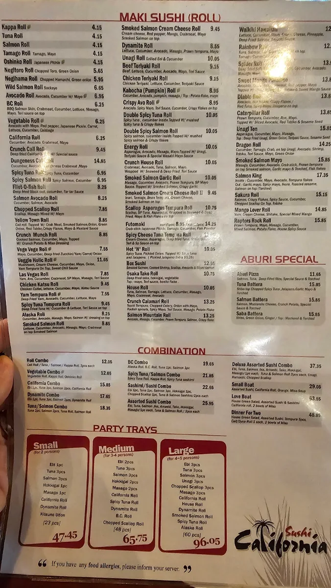 Menu, Sushi California