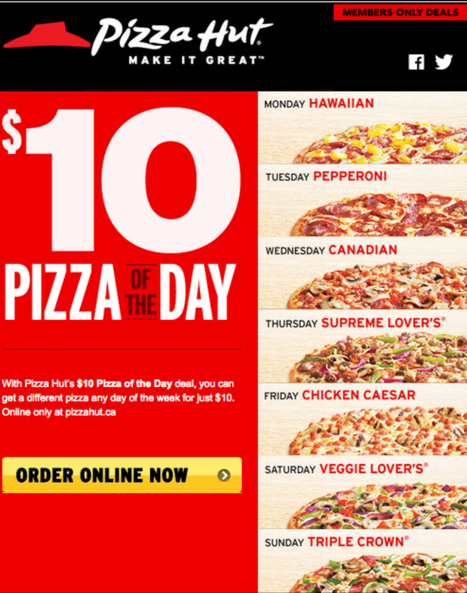 Menu, Pizza Hut