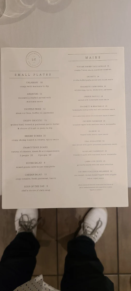 Menu, La Contessa Ristorante