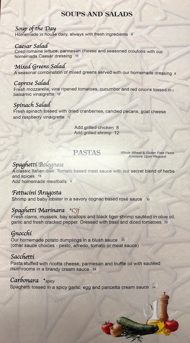 Menu, La Contessa Ristorante