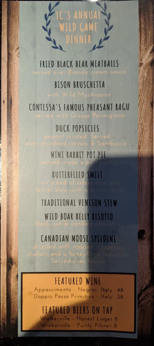 Menu, La Contessa Ristorante