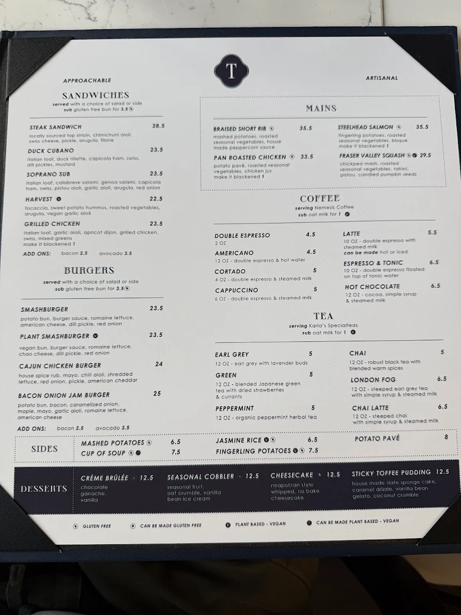 Menu, The Table Bistro