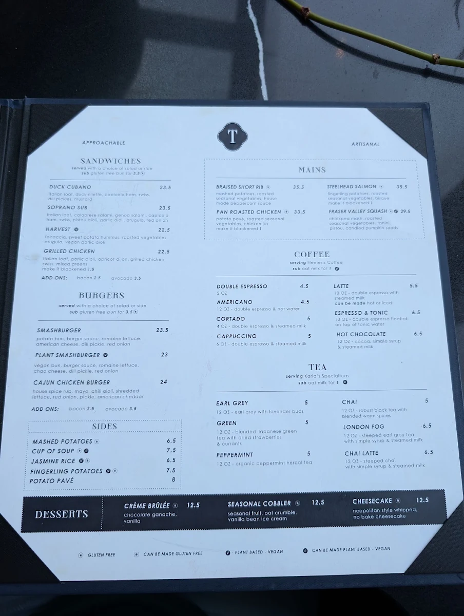 Menu, The Table Bistro