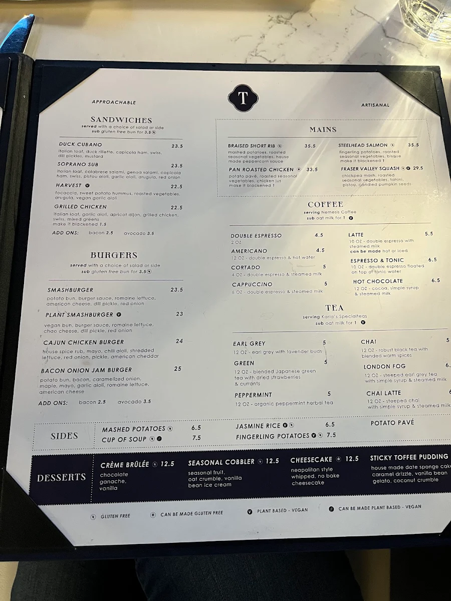 Menu, The Table Bistro