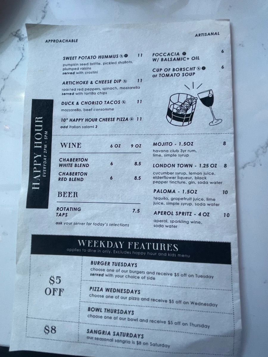 Menu, The Table Bistro
