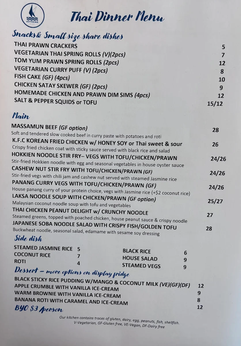 Menu, Kettering Cafe