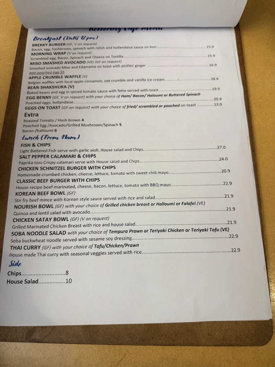 Menu, Kettering Cafe