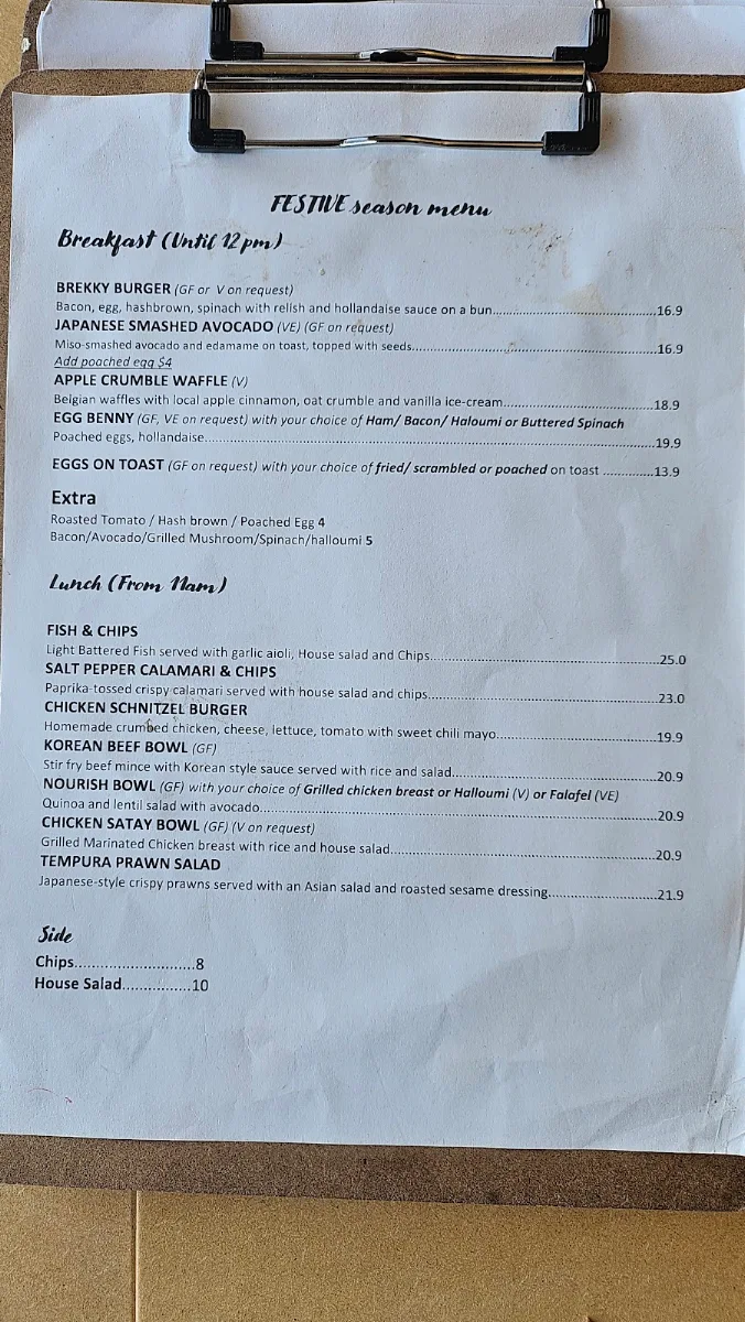 Menu, Kettering Cafe