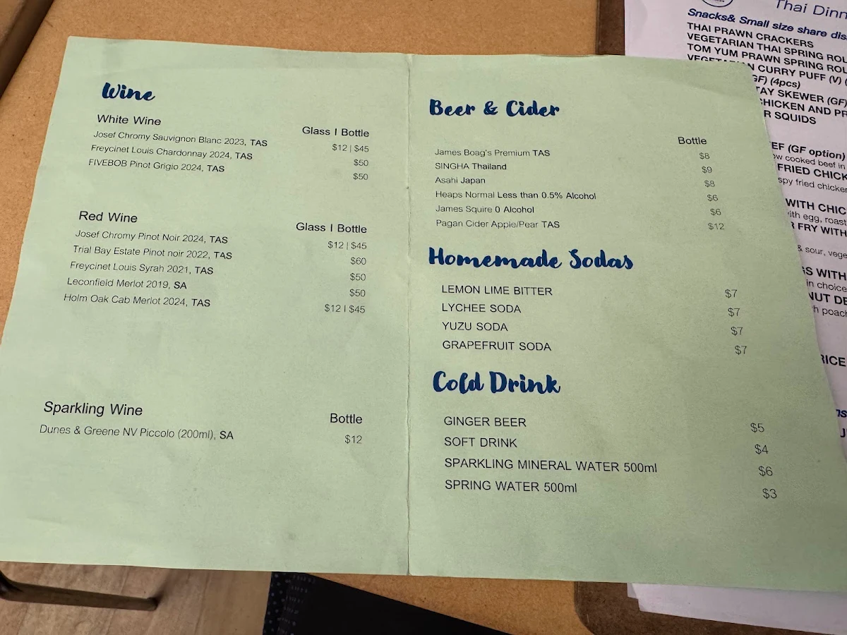 Menu, Kettering Cafe