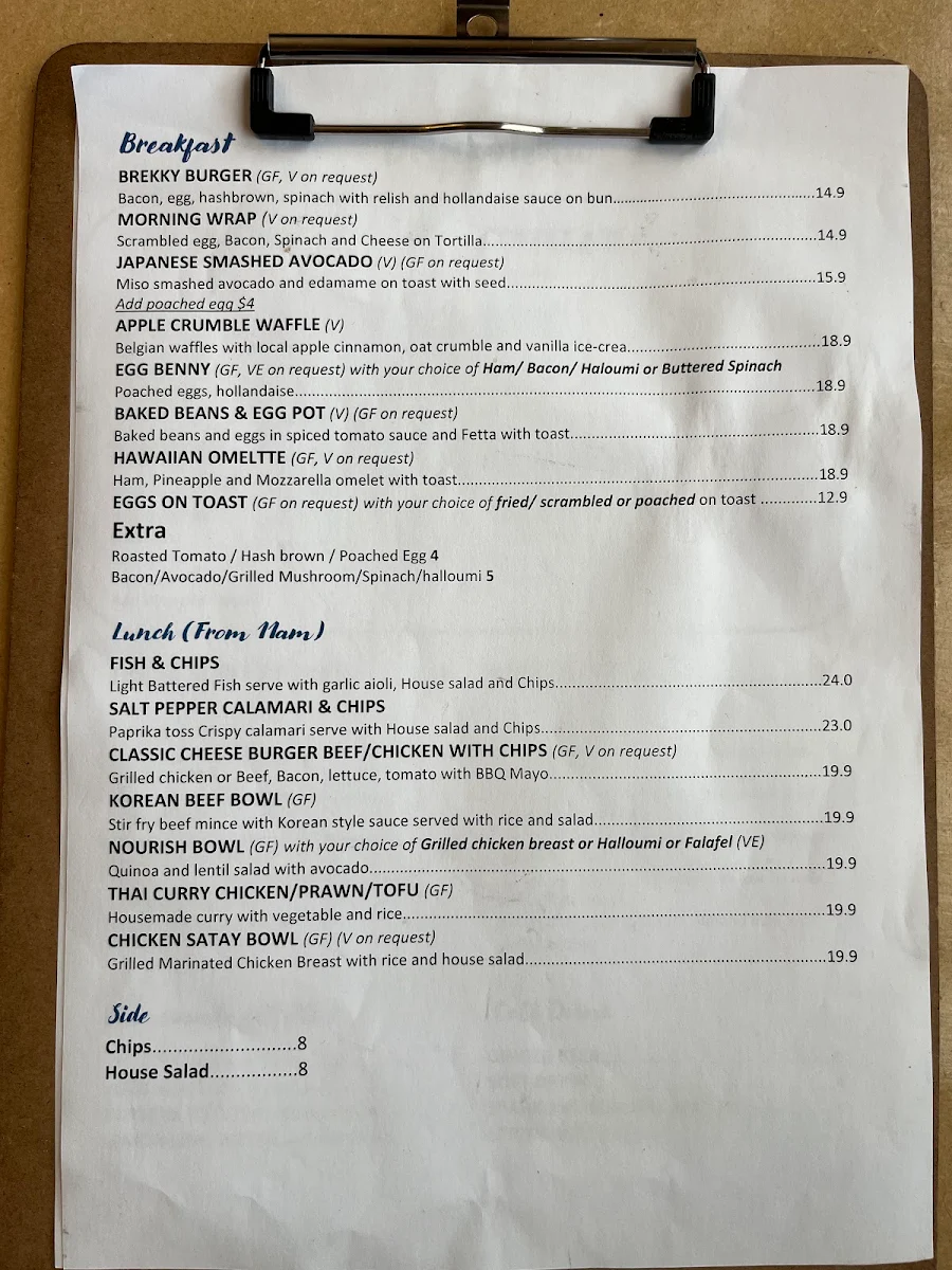 Menu, Kettering Cafe