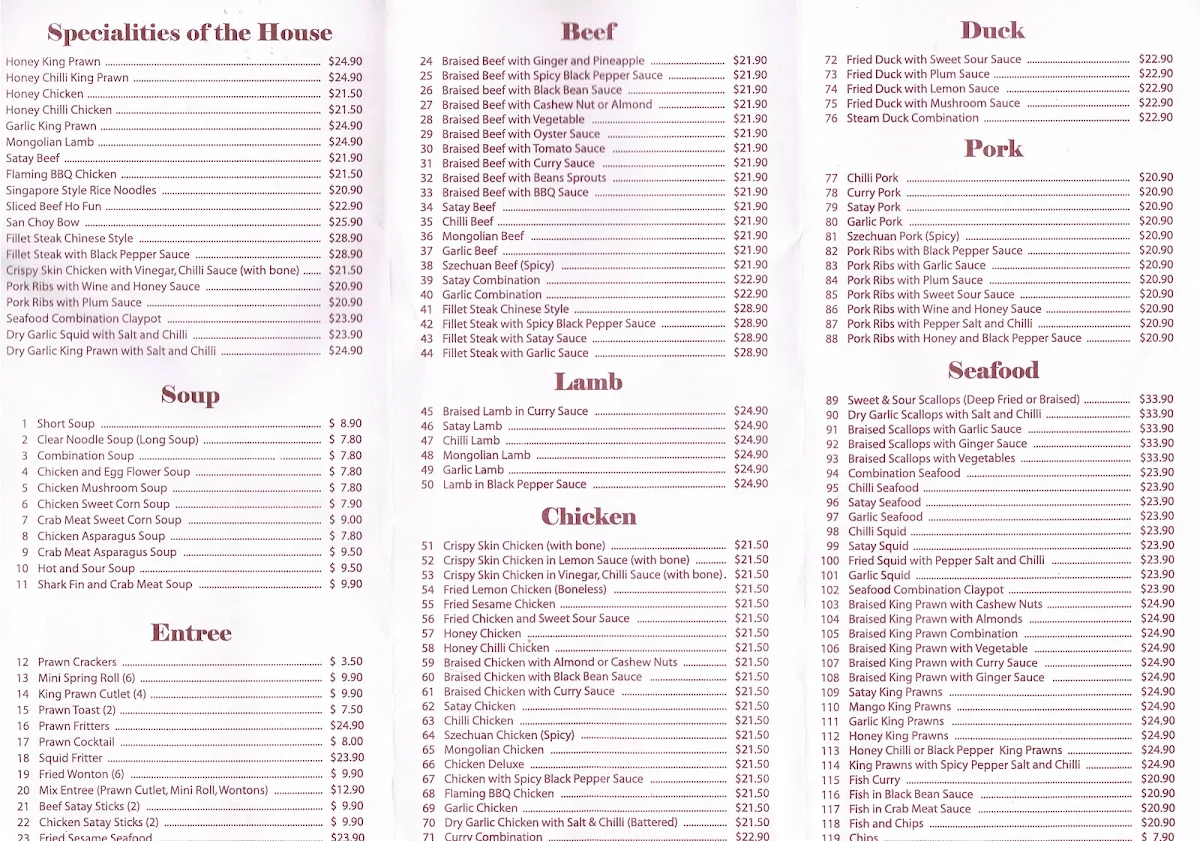 Menu, New Panda Chinese Restaurant