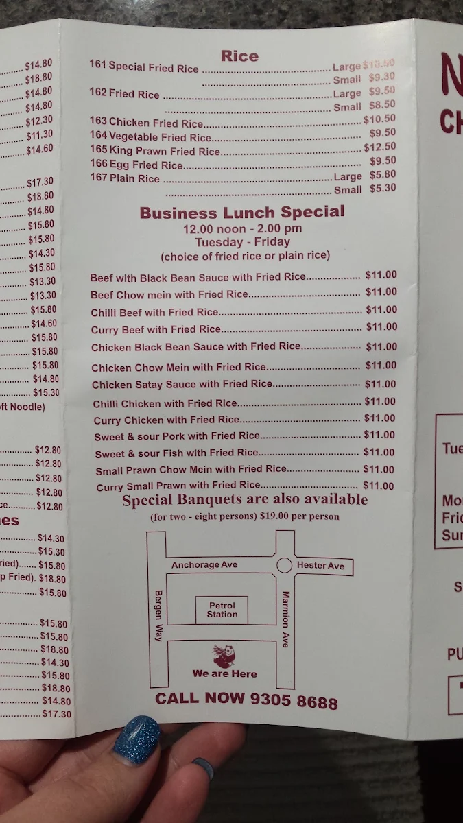 Menu, New Panda Chinese Restaurant