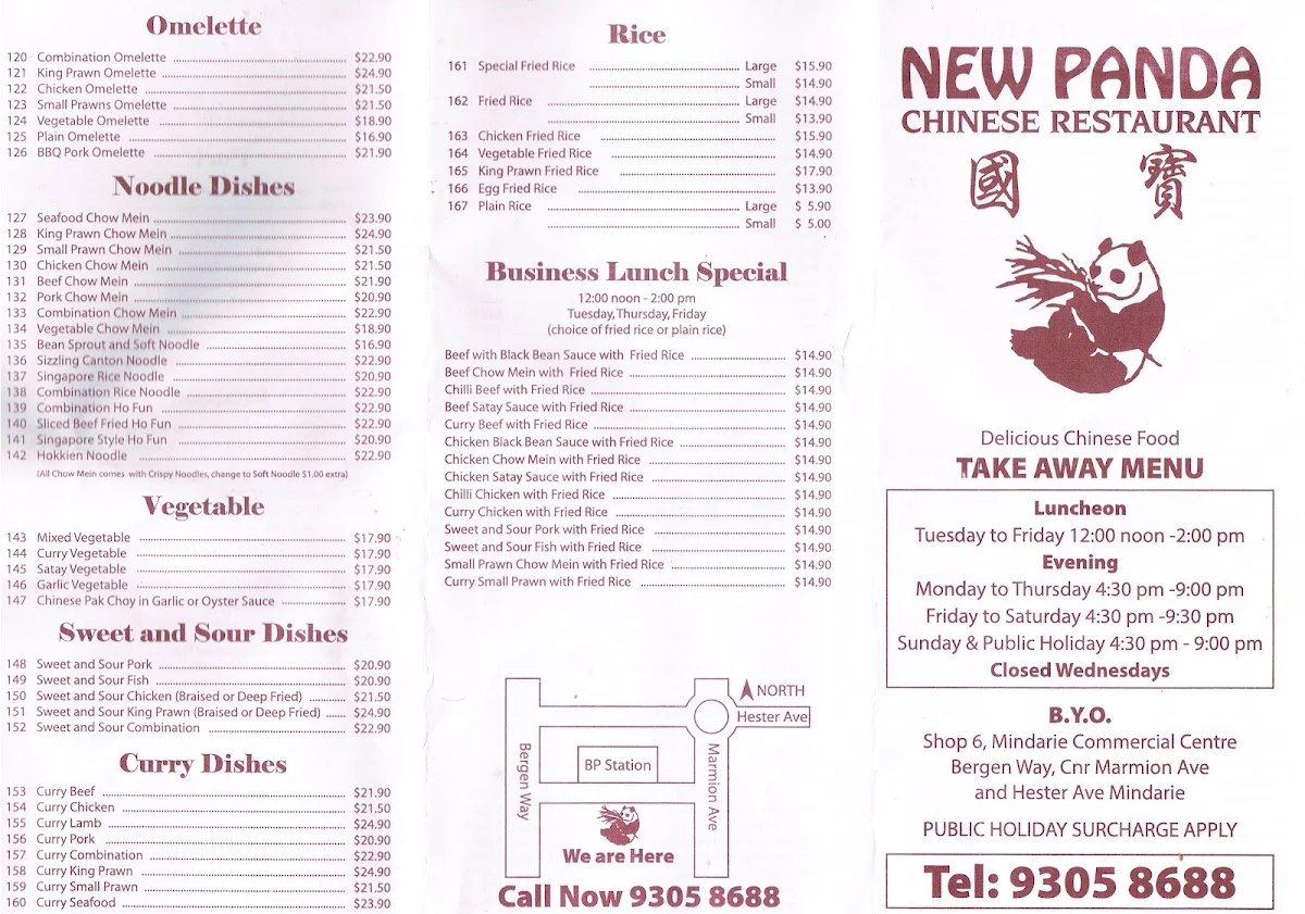 Menu, New Panda Chinese Restaurant