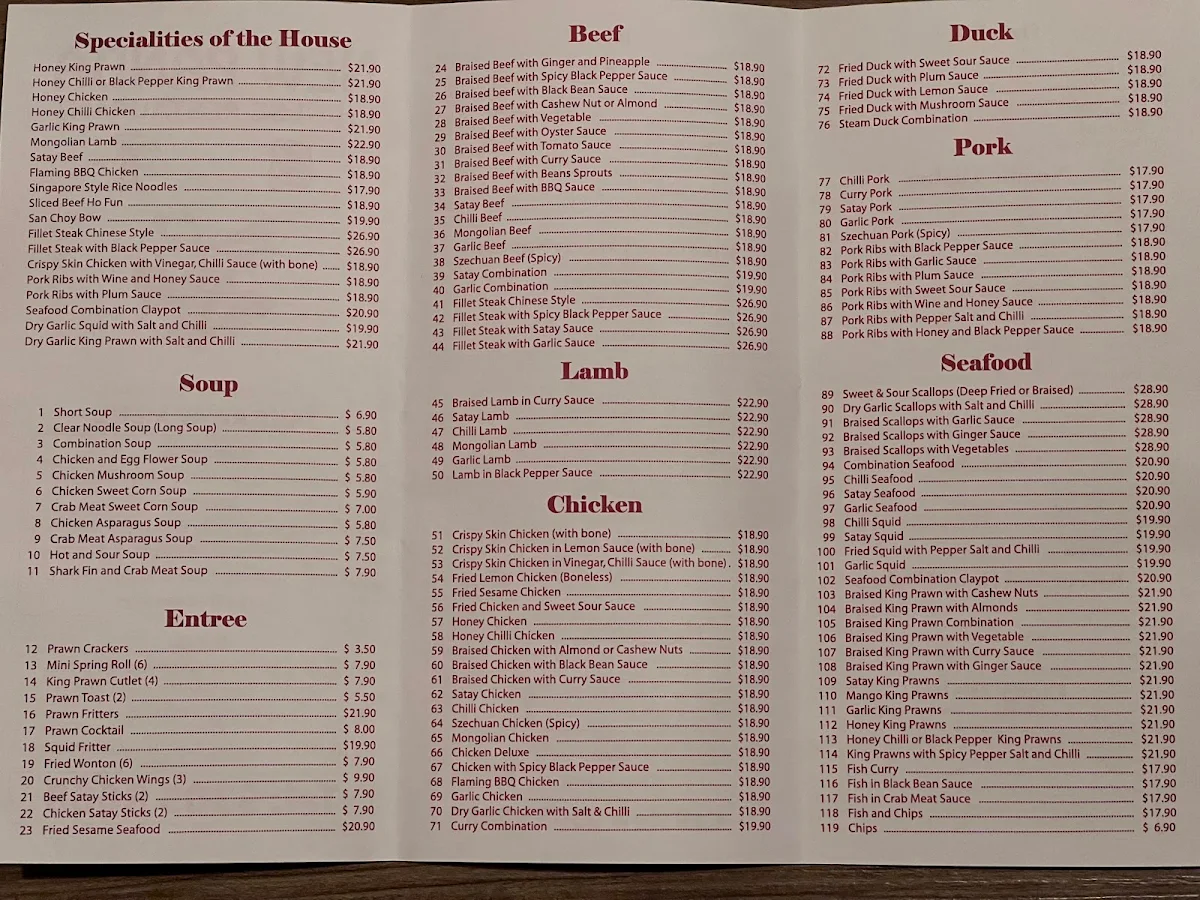 Menu, New Panda Chinese Restaurant