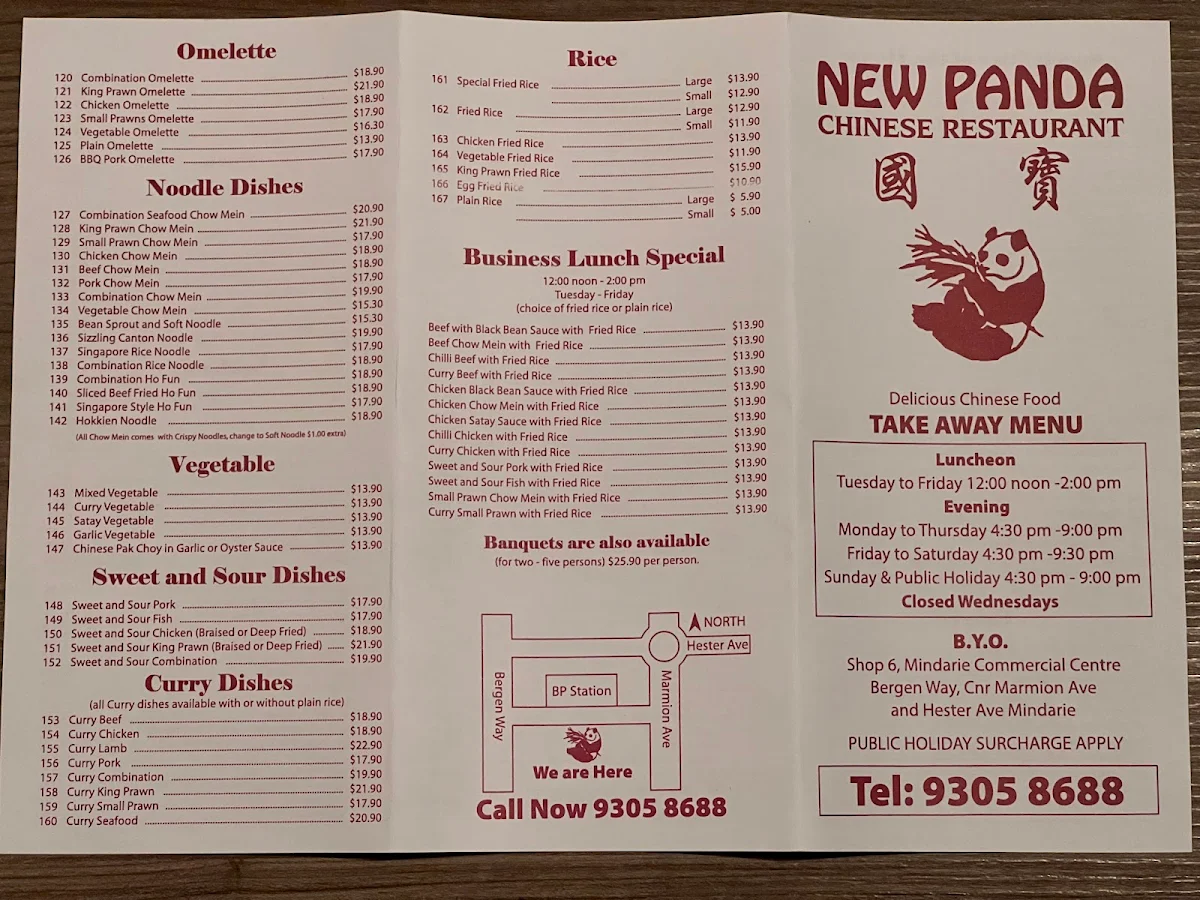Menu, New Panda Chinese Restaurant