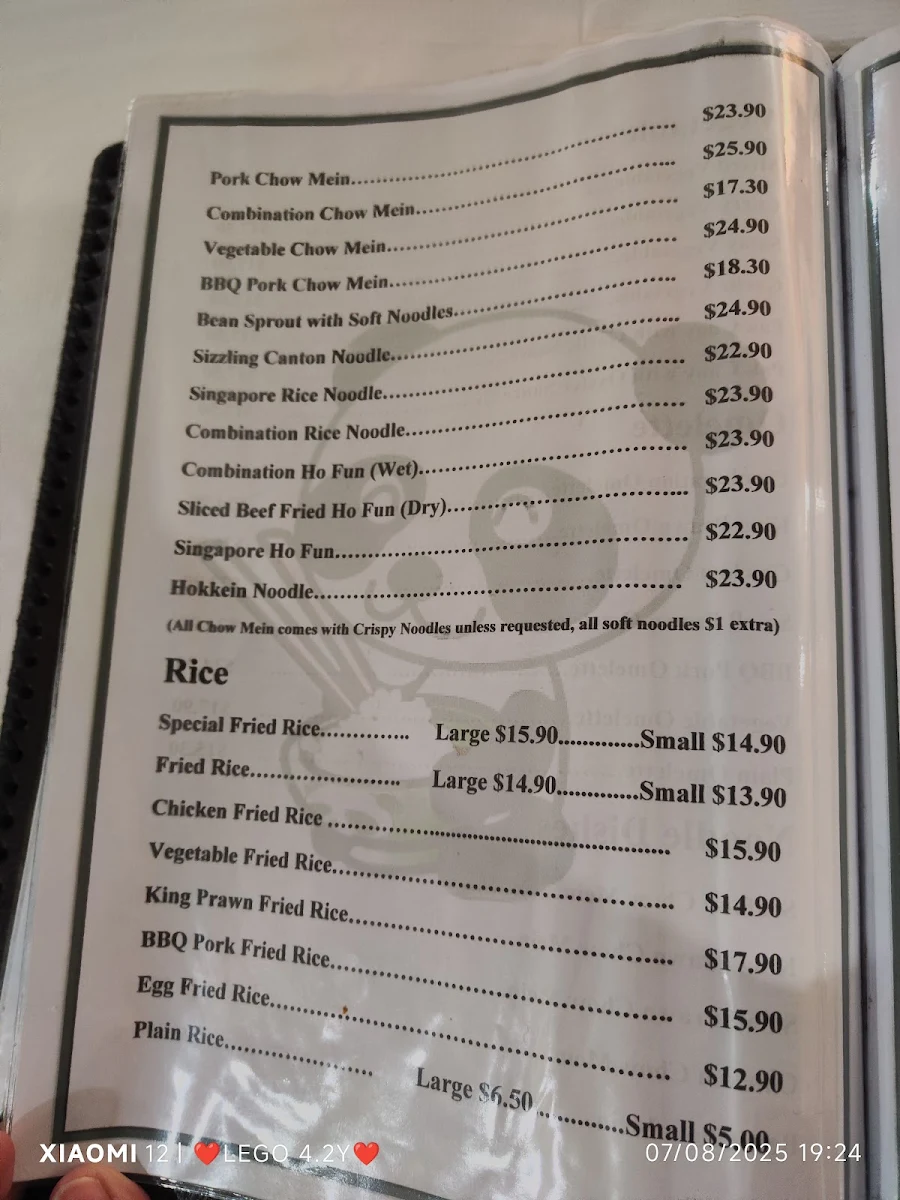Menu, New Panda Chinese Restaurant