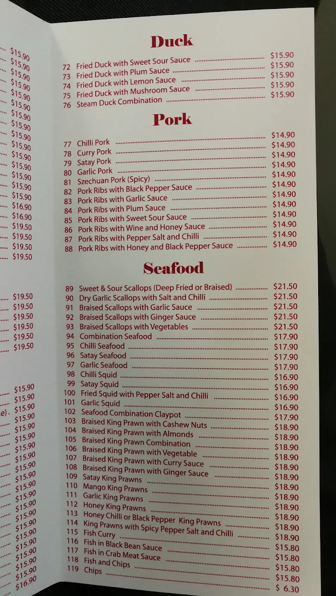 Menu, New Panda Chinese Restaurant