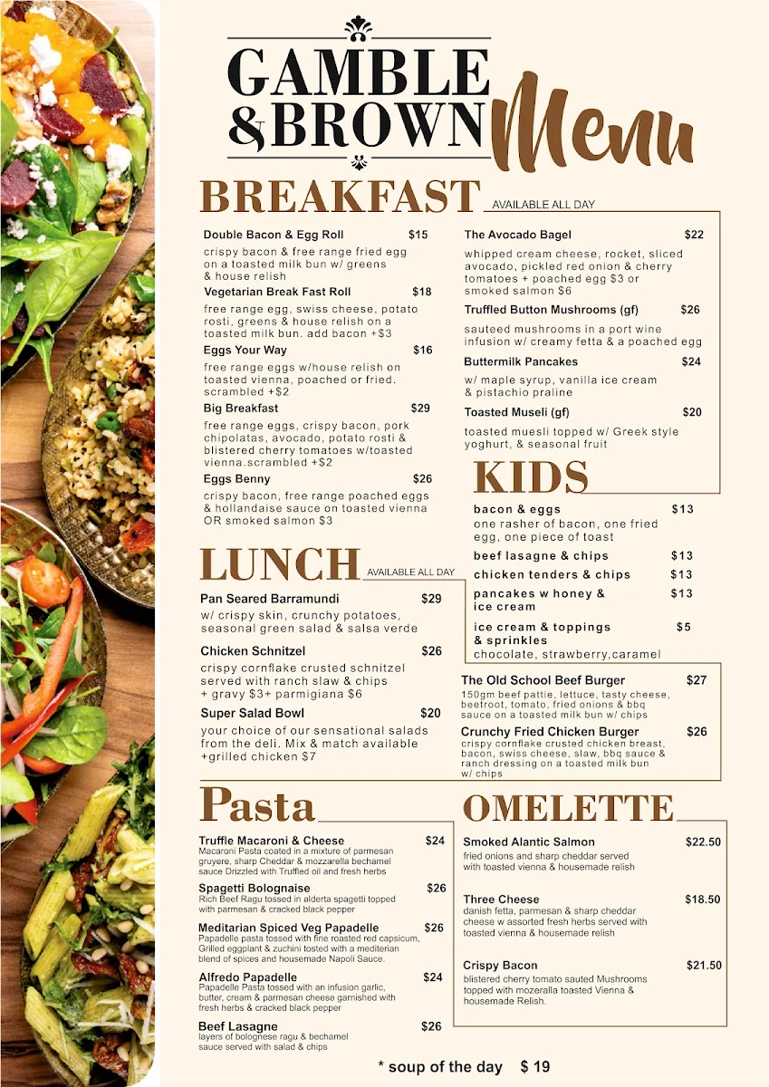Menu, Gamble & Brown Cafe