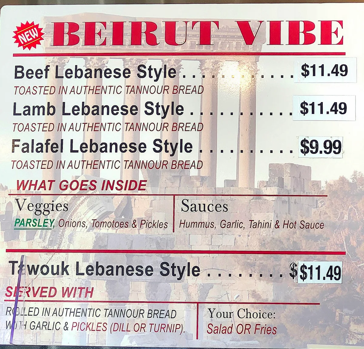 Menu, Mashawee Lebanese Grill (Crispy Falafel)