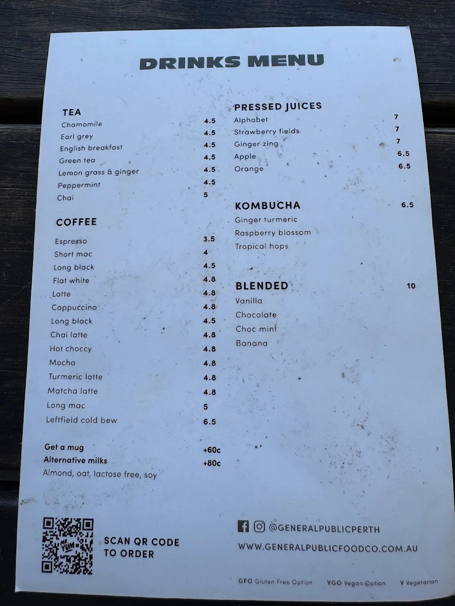Menu, General Public Food Co - Scarborough